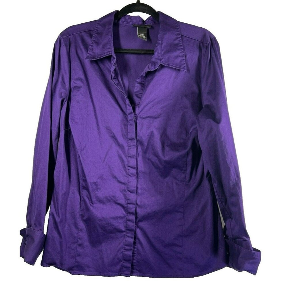 Lane Bryant Women's Top 14/16 Purple Button Up Collared Office Career‎ Cotton
